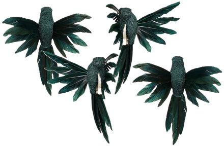 House of Seasons Kolibrie vogels op clip - 4x st - donkergroen - 12 x 13 x 7,5 cm -kunststof- kerstboomversiering