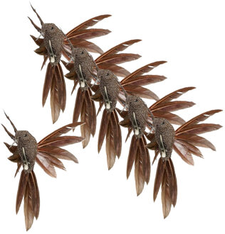 House of Seasons Kolibrie vogels op clip - 6x st - bruin - 12 x 13 x 7,5 cm -kunststof- kerstboomversiering