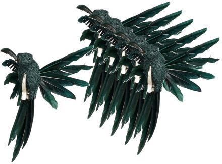 House of Seasons Kolibrie vogels op clip - 6x st - donkergroen - 12 x 13 x 7,5 cm -kunststof- kerstboomversiering