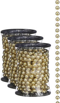 House of Seasons kralenslingers - 3x stuks - kerstboom slingers - guirlandes - goud - 500 cm