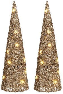 House of Seasons LED kegel kerstboom lampen - 2x - champagne - 15 leds - H40 cm -kerstverlichting