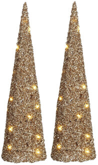 House of Seasons LED kegel kerstboom lampen - 2x - champagne - 20 leds - H50 cm -kerstverlichting