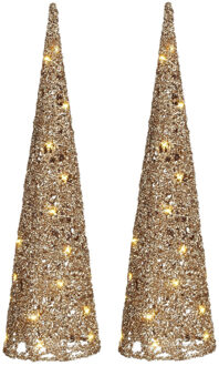 House of Seasons LED kegel kerstboom lampen - 2x - champagne - 30 leds - H60 cm -kerstverlichting