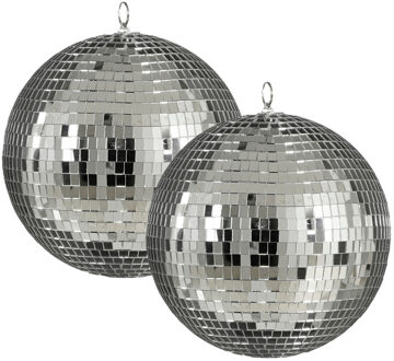 House of Seasons Mega discobal kerstballen - 2x - zilver - 25 cm - foam - spiegelbol - kerstversiering