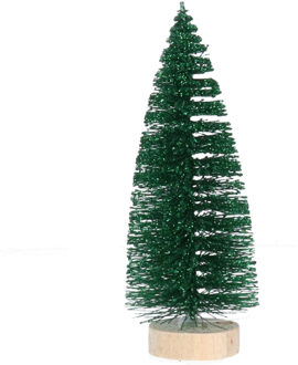 House of Seasons Mini kerstboompje - groen - glitter - H15 cm - Kerstdorpen