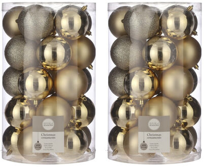 House of Seasons Onbreekbare kunststof kerstballen goud pakket 50-delig - Gouden kerstballen 8 cm - Kerstboomversiering