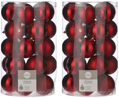 House of Seasons Onbreekbare kunststof kerstballen rood pakket 50-delig - Rode kerstballen 8 cm - Kerstboomversiering