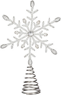 House of Seasons Piek Kunststof ster kerstboom topper zilver/wit H30 cm - kerstboompieken