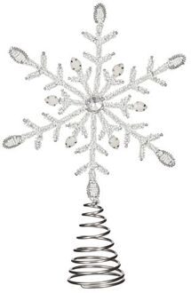 House of Seasons Piek Kunststof ster kerstboom topper zilver/wit H30 cm - kerstboompieken