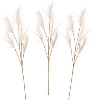 House of Seasons Pluimgras losse steel/tak - 3x - meerdere stengels - creme wit - 98 cm - Decoratie kunst pluimen