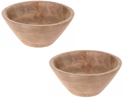 House of Seasons Set van 4x stuks houten ronde schaal/schalen 21 x 10 cm - Serveerschaal - Kommetjes