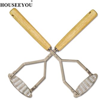 Houseeyou Japanse Houten Handvat Rvs Aardappelpuree Stamper Ricers Druk Pompoen Zoete Aardappel Blueberry Yam Modder Crusher