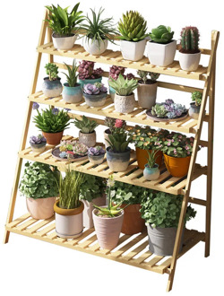 Household BambooWooden Multi-layer Plant Stand Foldable Shelf Rack Balcony Simple Indoor Coffee Bar Garden Flower Pot Shelf