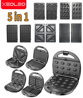 Household Multifunction Waffle maker 5 in 1 Electric Sandwich maker Bubble Waffle machine Pancake/Donut/Panini maker Non-stick