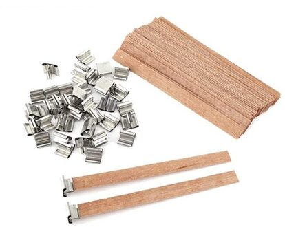 Hout Kaars Wieken, natuurlijke Hout Lont Met Ijzer Stand Milieu Lont Voor Kaars Maken En Kaars Diy Craft 100Pcs