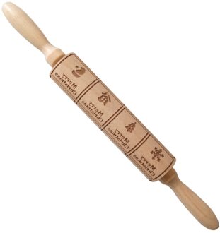 Hout Kerst Gedrukt Deegroller Houtsnijwerk Reliëf Rolling Pin Cookie Deeg Stok Ambachtelijke Keuken Gereedschappen Deegrol 03