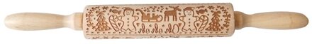 Hout Kerst Gedrukt Deegroller Houtsnijwerk Reliëf Rolling Pin Cookie Deeg Stok Ambachtelijke Keuken Gereedschappen Deegrol 06