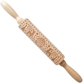 Hout Kerst Gedrukt Deegroller Houtsnijwerk Reliëf Rolling Pin Cookie Deeg Stok Ambachtelijke Keuken Gereedschappen Deegrol 08