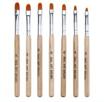 (Hout Kleur) 7Pcs Professionele Manicure Uv Gel Brush Pen Transparant Acryl Nail Art Schilderij Tekening Borstel Fototherapie Gereedschap