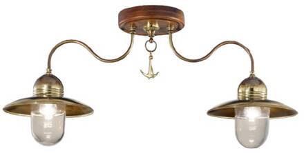 Hout-messing plafondlamp FARO Helder, messing, bruin