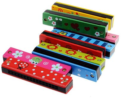 Hout Plastic Harmonica Leuke Dubbele Rij 16 Gaten Musical Speelgoed Harmonica Kids Vroege Educatief Muziek Leren Speelgoed Willekeurige Kleur