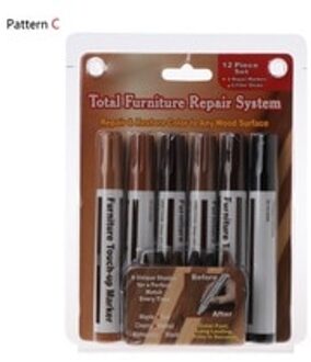 Hout Reparatie Systeem Kit Filler Sticks Touch Up Marker Meubilair Scratch Fix-Patroon C Voor 6 Unieke Kleuren