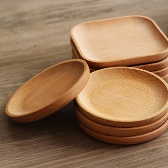 Hout Serveerschaal Vierkante & Ronde Dienblad Fruit Dessert Taart Snack Snoep Schotel Houten Bowls ronde 12x12cm