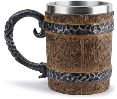 Hout Stijl Bier Mok 450Ml Warmte Geïsoleerde Beker Simulatie Houten Vat Beer Cup Double Wall Mok Metalen Geïsoleerde drinken