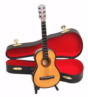 Houten 1:12 Miniatuur Gitaar Mini Akoestische Muzikale Bas Instrument Ornamenten Poppenhuis Case Elektrische Model Speelgoed Accessoires