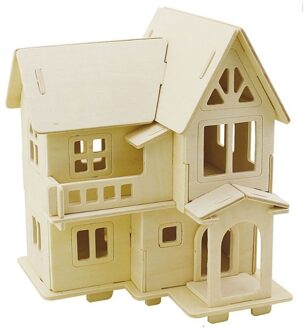 Houten 3D bouwpakket huis met balkon 15 x 17 x 19 cm