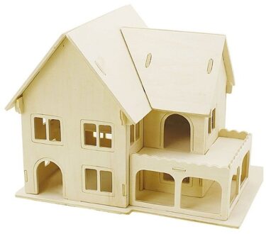 Houten 3D bouwpakket huis met veranda 22 x 16 x 17 cm Beige