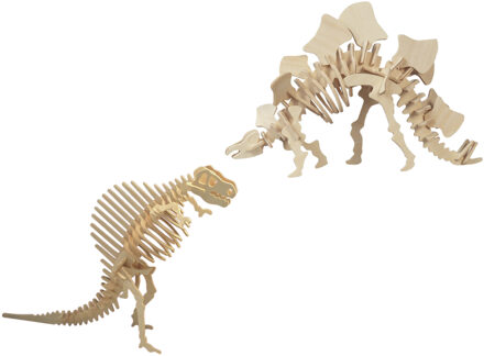 Houten 3D dino puzzel bouwpakket set Spinosaurus en Stegosaurus