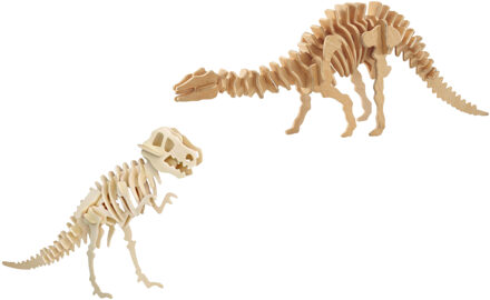 Houten 3D dino puzzel bouwpakket set - T-rex en Apatosaurus/langnek - speegoed - kinderen