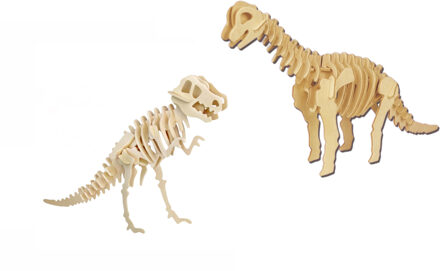 Houten 3D dino puzzel bouwpakket set T-rex en Brachiosaurus