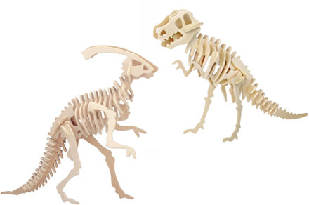 Houten 3D dino puzzel bouwpakket set - T-rex en Parasaurolophus - speelgoed - kinderen