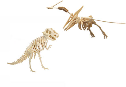 Houten 3D dino puzzel bouwpakket set - T-rex en Pteranodon - kinderen - speelgoed