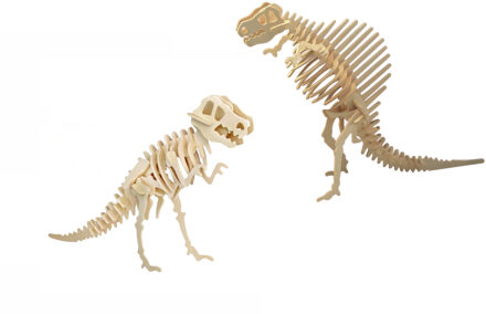 Houten 3D dino puzzel bouwpakket set T-rex en Spinosaurus