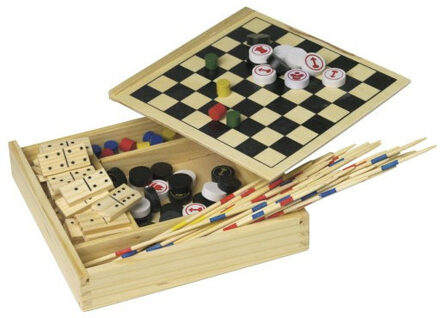 Houten 5-in-1 spellenset - Dammen - Schaken - Domino - Mikado - Ludo - Reisspellen Multi