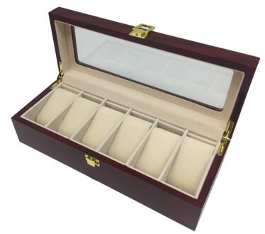 Houten 6 Slots Horloge Display Jewelry Collection Organizer Box