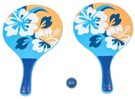 Houten beachball set blauw/oranje met bloemen print - Beachballsets Multikleur