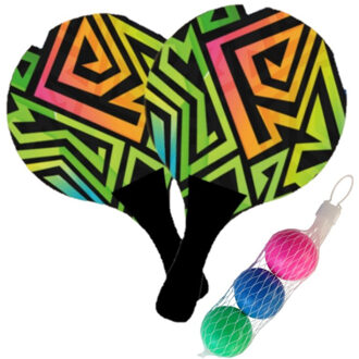 Houten beachball set graffiti print met extra balletjes - Beachballsets Multikleur