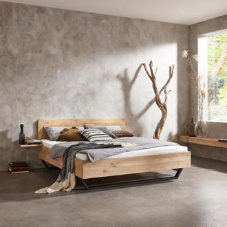 Houten Bed 'Mine' massief eiken - 140 x 210 cm - Met 2 nachtkastjes