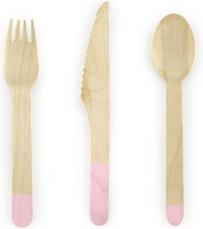 Houten Bestek Woodland Lichtroze (18st) Roze, Multikleur - Print