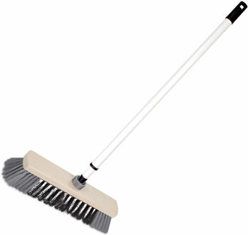 Houten binnenbezem synthetisch - B29 cm - inclusief metalen telescoopsteel - wit/grijs 80 - 130 cm