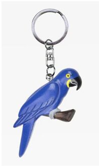 Houten blauwe papegaai sleutelhanger 8 cm