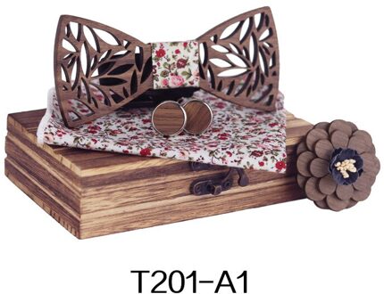 Houten Bow Tie Mannen Vlinderdas Houten Handgemaakte Strikje Manchetknopen Corsage Vierkante Sjaal Set Mens Business Bruiloft T201-A1