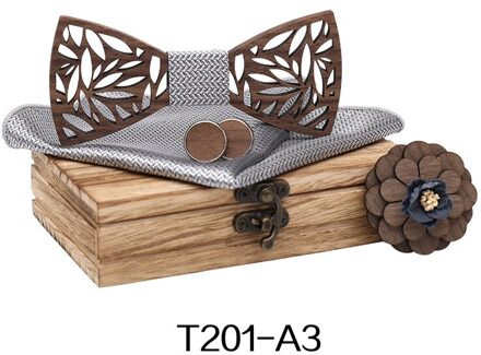 Houten Bow Tie Mannen Vlinderdas Houten Handgemaakte Strikje Manchetknopen Corsage Vierkante Sjaal Set Mens Business Bruiloft T201-A3
