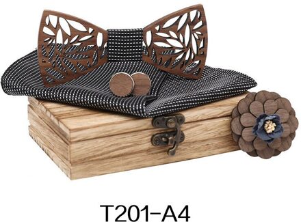 Houten Bow Tie Mannen Vlinderdas Houten Handgemaakte Strikje Manchetknopen Corsage Vierkante Sjaal Set Mens Business Bruiloft T201-A4