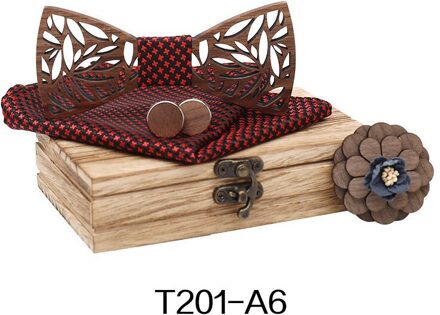 Houten Bow Tie Mannen Vlinderdas Houten Handgemaakte Strikje Manchetknopen Corsage Vierkante Sjaal Set Mens Business Bruiloft T201-A6