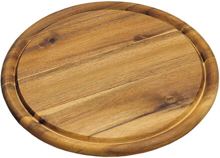 Houten broodplank/snijplank/serveerplank rond met sapgroef 25 cm - Serveerplanken Bruin